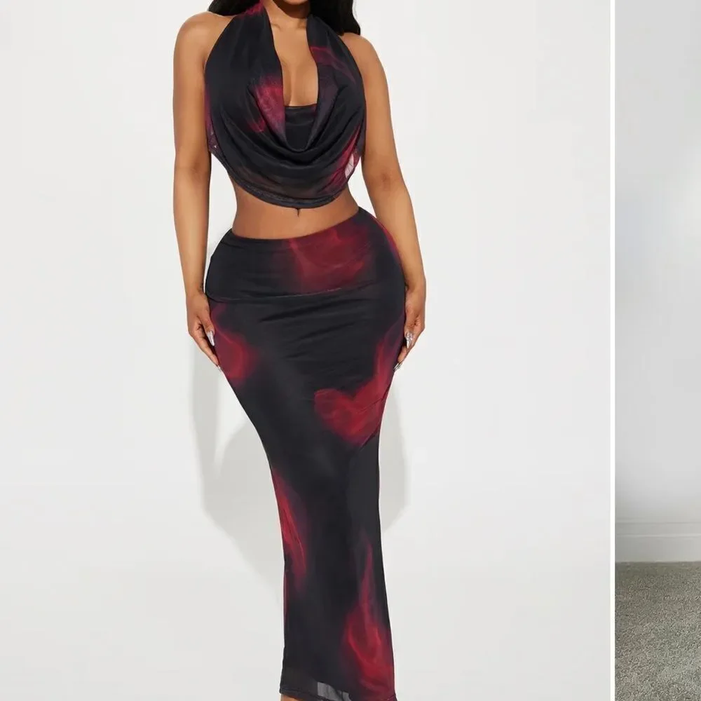 Cowl tank top and skirt set